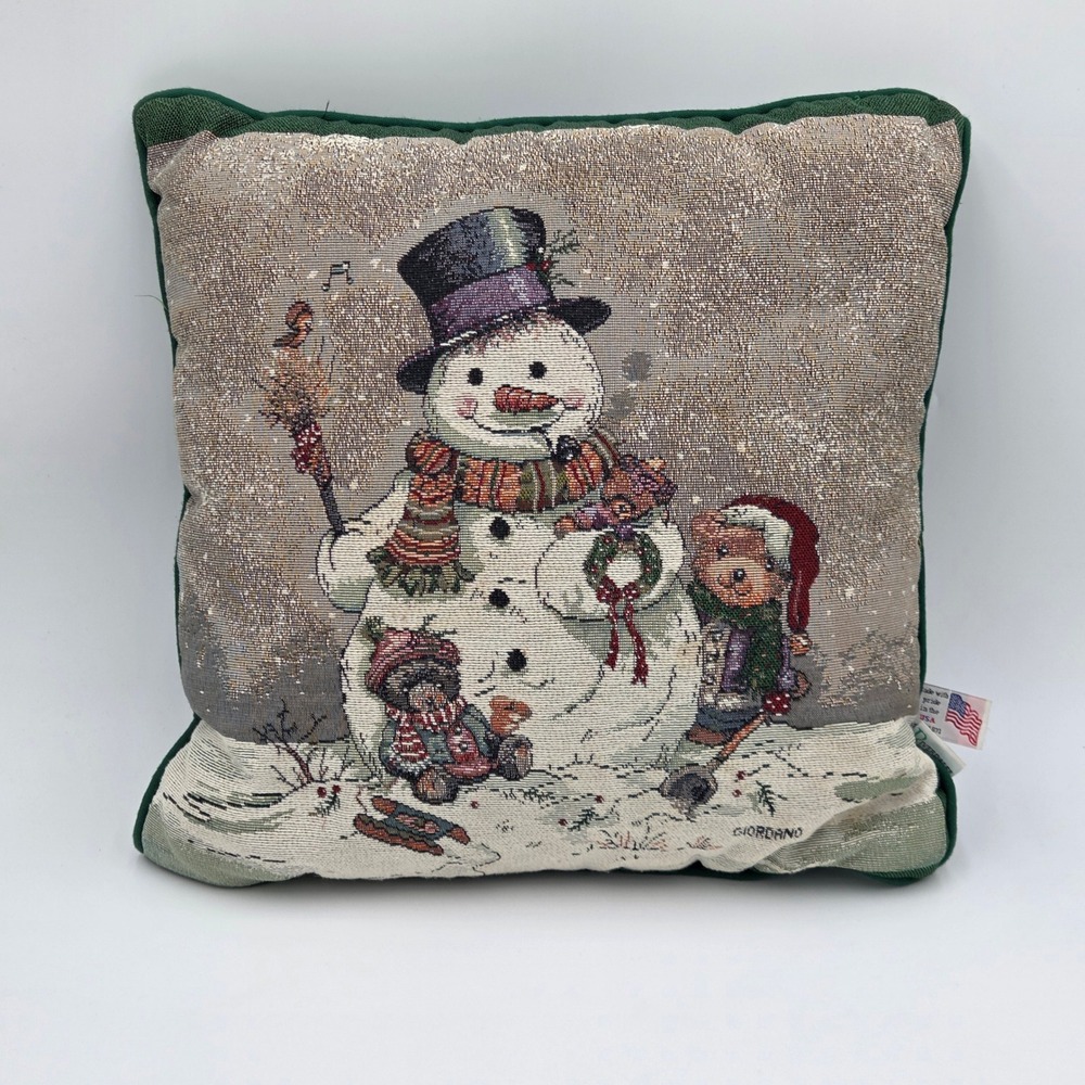 Riverdale Snowman Snow Buddies Christmas Tapestry Throw‎ Pillow Made in USA